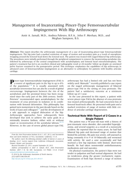 Management of Incarcerating Pincer-Type Femoroacetabular Impingement with Hip Arthroscopy Amir A
