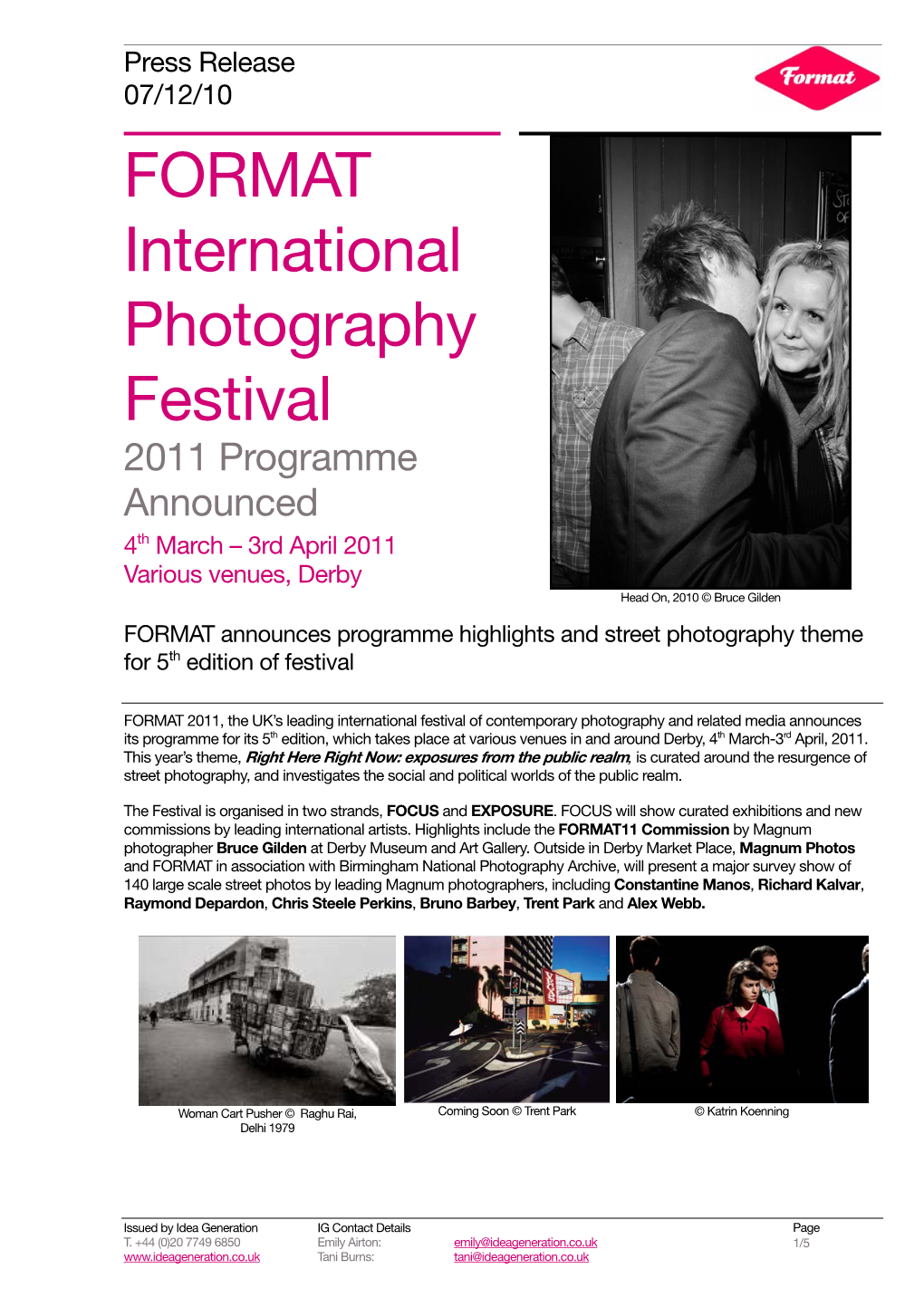 FORMAT International Photography Festival 2011 Programme Announced 4Th March – 3Rd April 2011