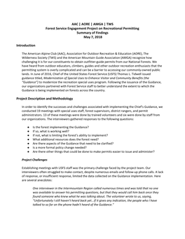 AAC | AORE | AMGA | TWS Forest Service Engagement Project on Recreational Permitting Summary of Findings May 7, 2018