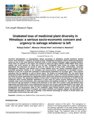 Unabated Loss of Medicinal Plant Diversity in Himalaya: a Serious Socio-Economic Concern and Urgency to Salvage Whatever Is Left