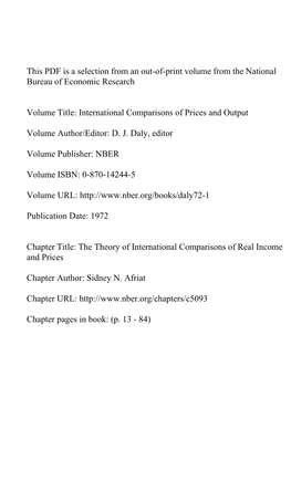 The Theory of International Comparisons of Real Income and Prices