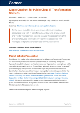 Magic Quadrant for Public Cloud IT Transformation Services