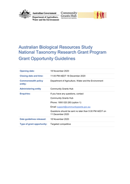 National Taxonomy Research Grant Program Guidelines