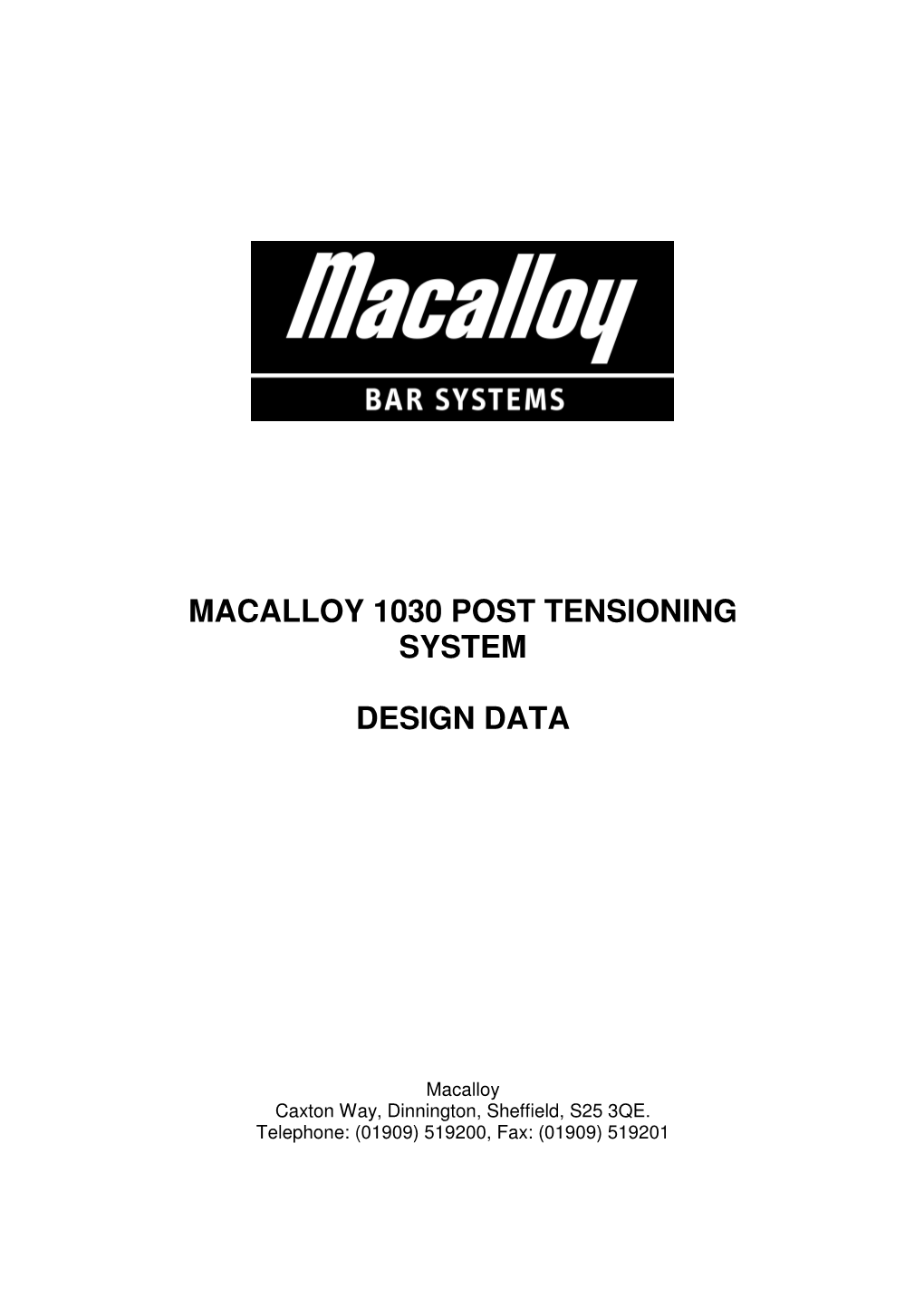 Macalloy 1030 Post Tensioning System Design Data