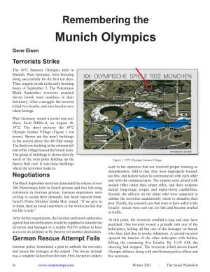 Munich Olympics Gene Eisen Terrorists Strike the 1972 Summer Olympics Held in Munich, West Germany, Were Breezing Along Successfully for the First Ten Days