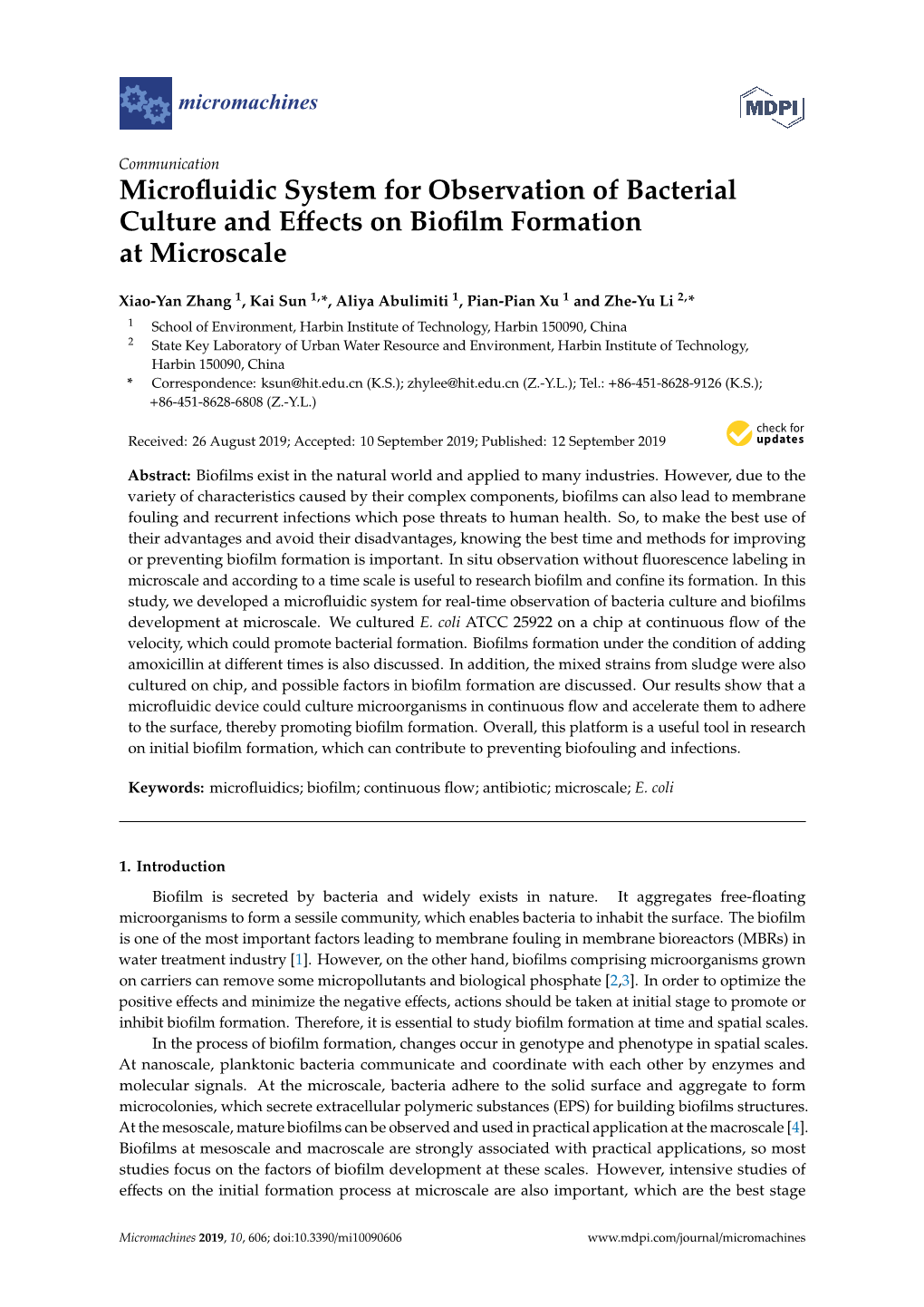 Microfluidic System for Observation of Bacterial Culture and Effects On