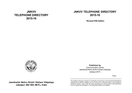 Jnkvv Telephone Directory 2015-16