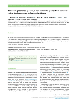 Bartonella Gabonensis Sp. Nov., a New Bartonella Species from Savannah Rodent Lophuromys Sp