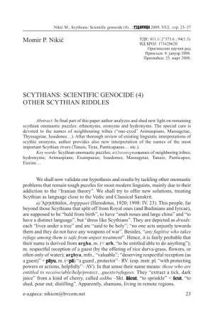 Momir P. Nikić SCYTHIANS: SCIENTIFIC GENOCIDE (4