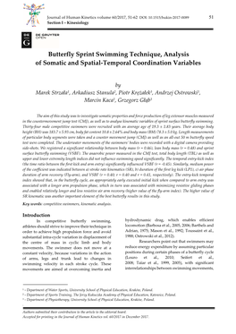 Butterfly Sprint Swimming Technique, Analysis of Somatic and Spatial-Temporal Coordination Variables