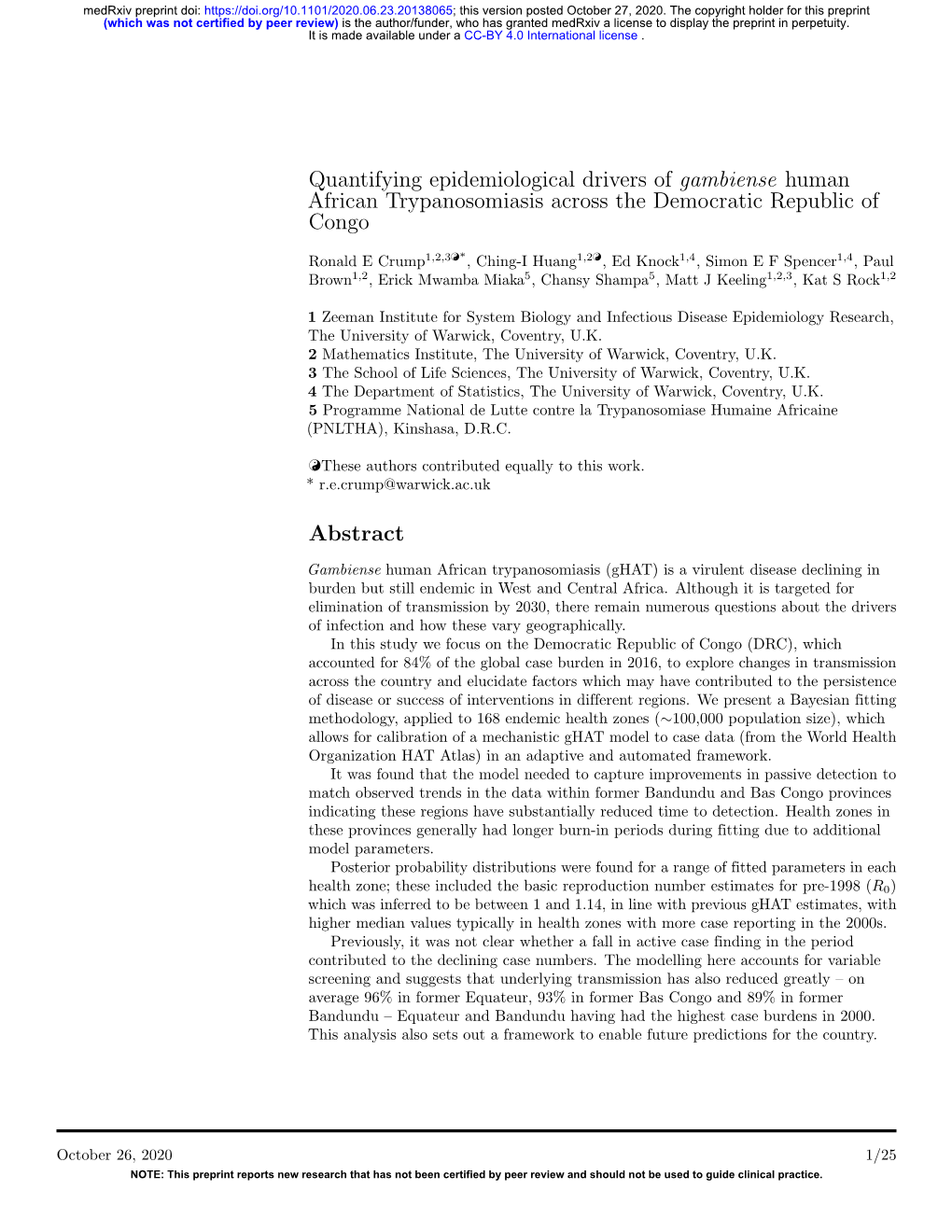 Quantifying Epidemiological Drivers of Gambiense Human African Trypanosomiasis Across the Democratic Republic of Congo