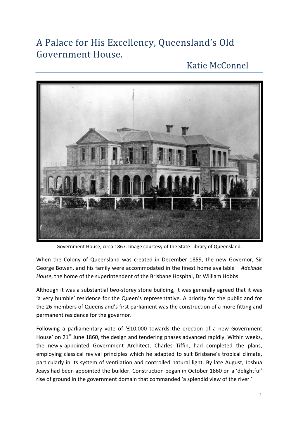 A Palace for His Excellency, Queensland's Government House