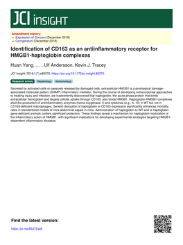 Identification of CD163 As an Antiinflammatory Receptor for HMGB1-Haptoglobin Complexes