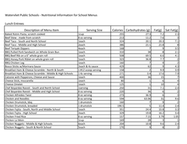 Watervliet Public Schools - Nutritional Information for School Menus