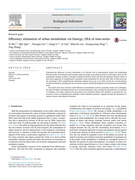 Efficiency Estimation of Urban Metabolism Via Emergy, DEA Of