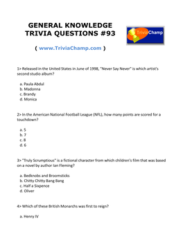 General Knowledge Trivia Questions #93