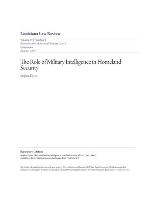 The Role of Military Intelligence in Homeland Security Stephen Dycus