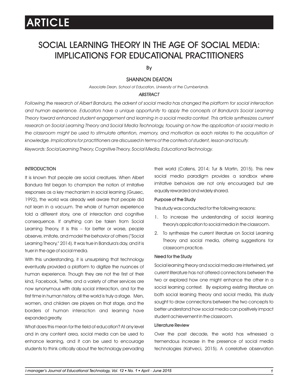 Social Learning Theory in the Age of Social Media: Implications for Educational Practitioners