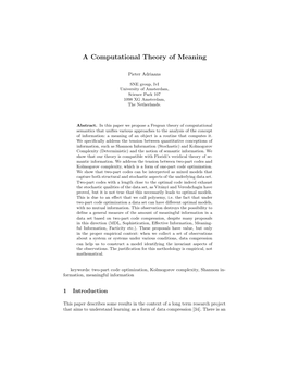 A Computational Theory of Meaning