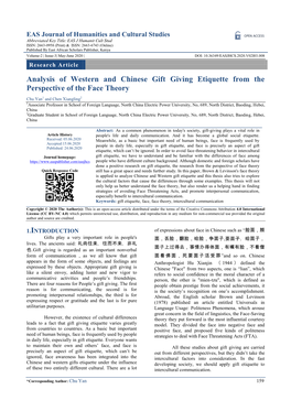 Analysis of Western and Chinese Gift Giving Etiquette from the Perspective of the Face Theory