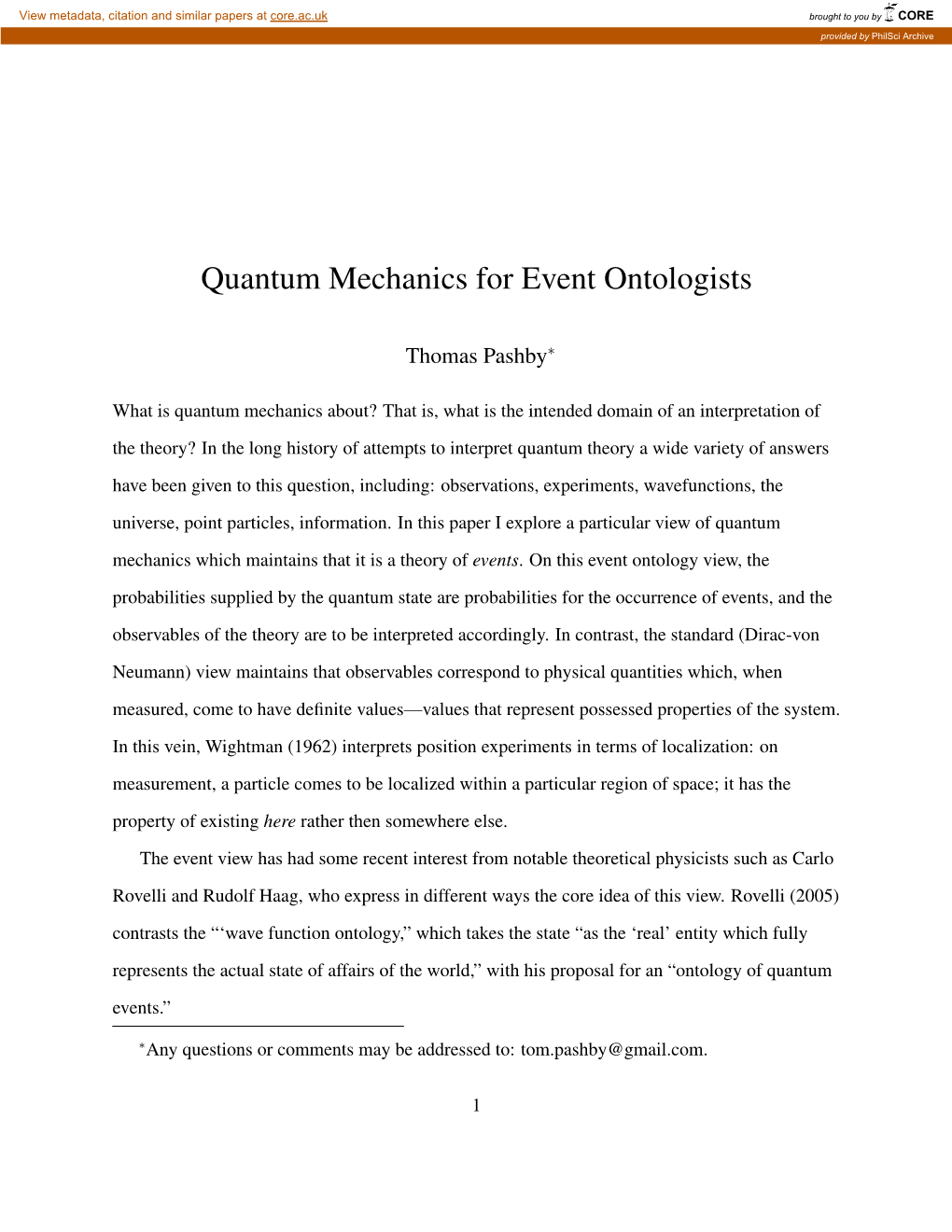 Quantum Mechanics for Event Ontologists