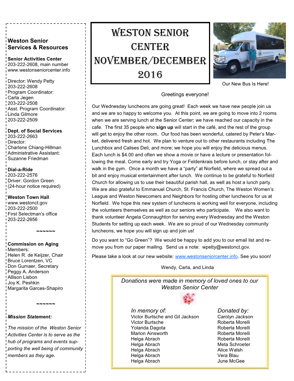 Weston Senior Center November/December 2016