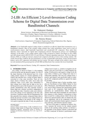 An Efficient 2-Level-Inversion Coding Scheme for Digital Data Transmission Over Bandlimited Channels