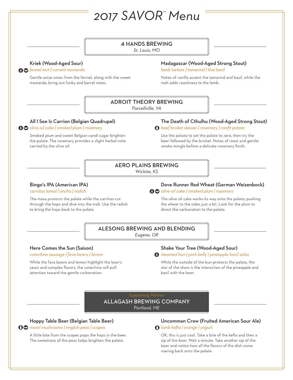 SAVOR 17 Menu