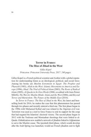 Terror in France: the Rise of Jihad in the West Gilles Kepel Princeton: Princeton University Press, 2017
