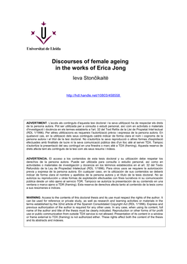 Discourses of Female Ageing in the Works of Erica Jong Ieva Stončikaitė
