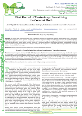 First Record of Venturia Sp. Parasitizing the Coconut Moth