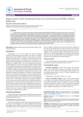 Improvement of the Nutritional Value of a Cereal Fermented Milk: 2-Dried Kishk Like