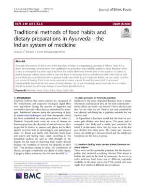 Traditional Methods of Food Habits and Dietary Preparations in Ayurveda—The Indian System of Medicine Dhanya S.*, Ramesh N V and Abhayakumar Mishra