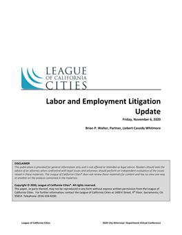 Labor and Employment Litigation Update Friday, November 6, 2020