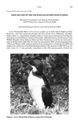 Notes 139 FIRST RECORD of the THICK-BILLED MURRE FROM