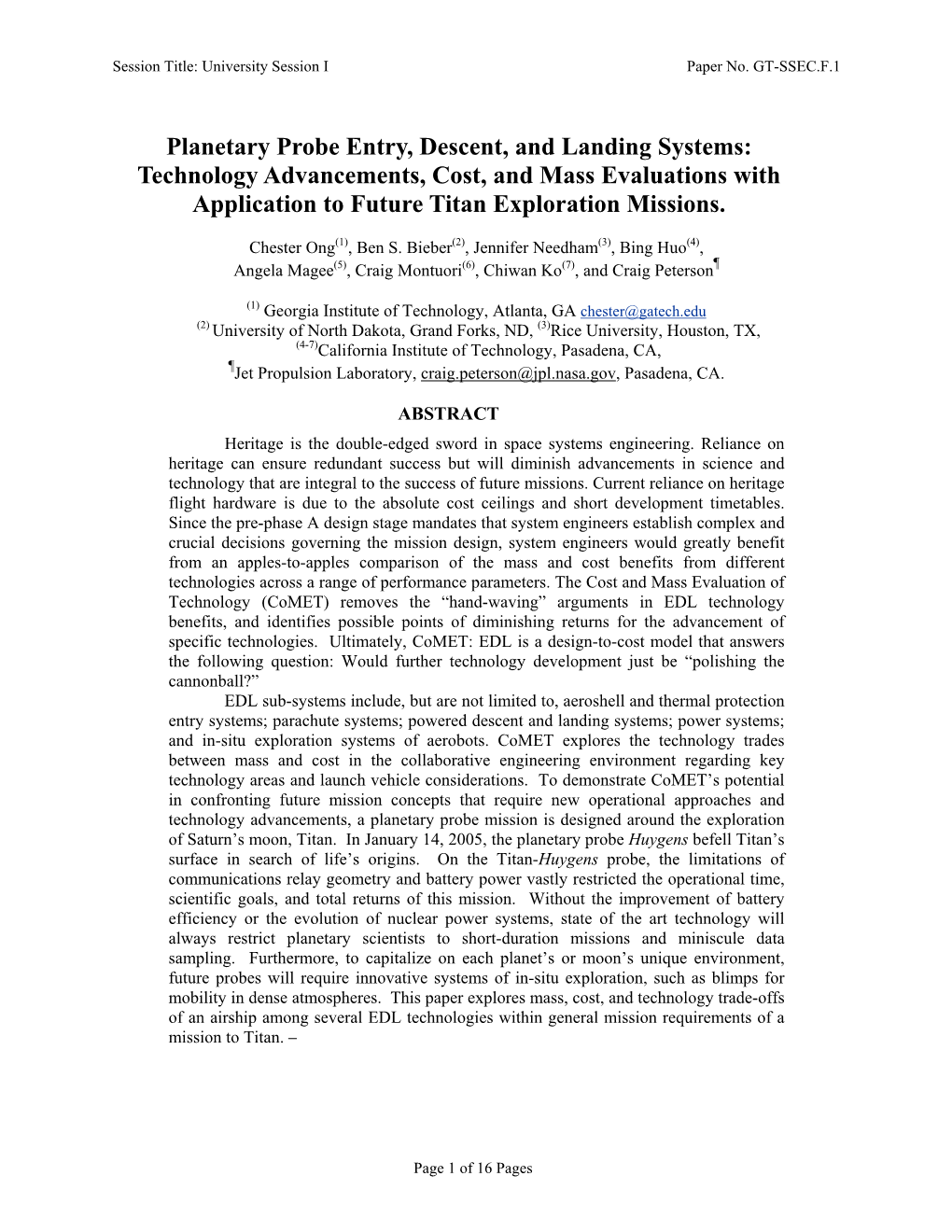 Planetary Probe Entry, Descent, and Landing Systems: Technology Advancements, Cost, and Mass Evaluations with Application to Future Titan Exploration Missions