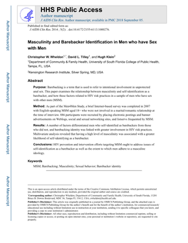 Masculinity and Barebacker Identification in Men Who Have Sex with Men