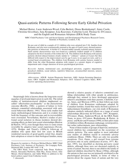 Quasi-Autistic Patterns Following Severe Early Global Privation