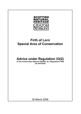 Firth of Lorn Special Area of Conservation Advice Under Regulation 33(2)