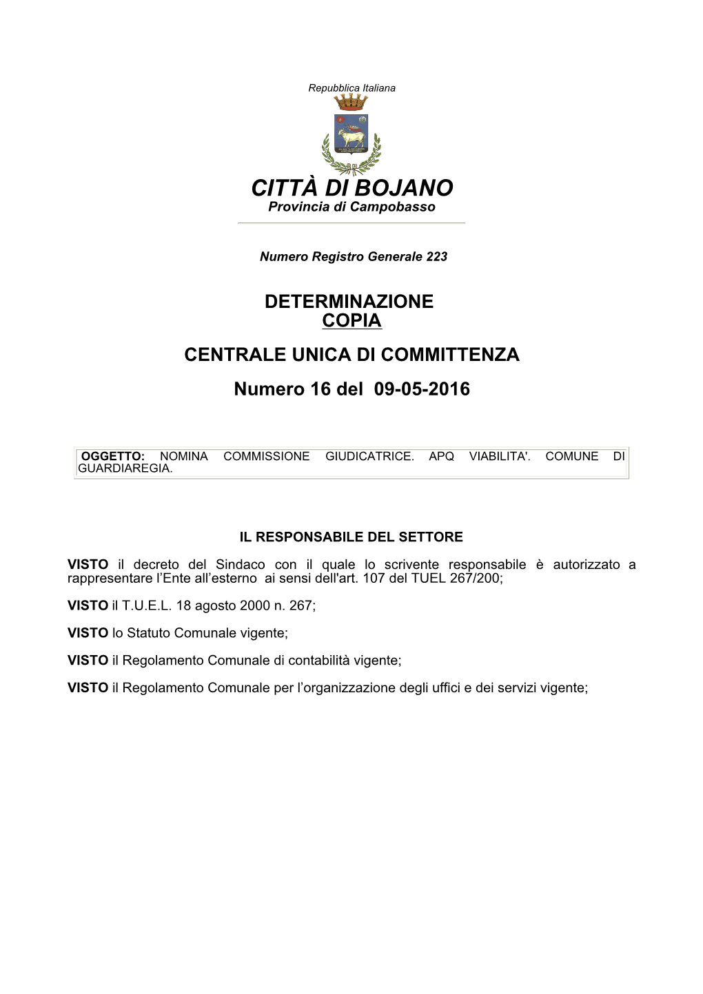 Nomina Commissione Giudicatrice