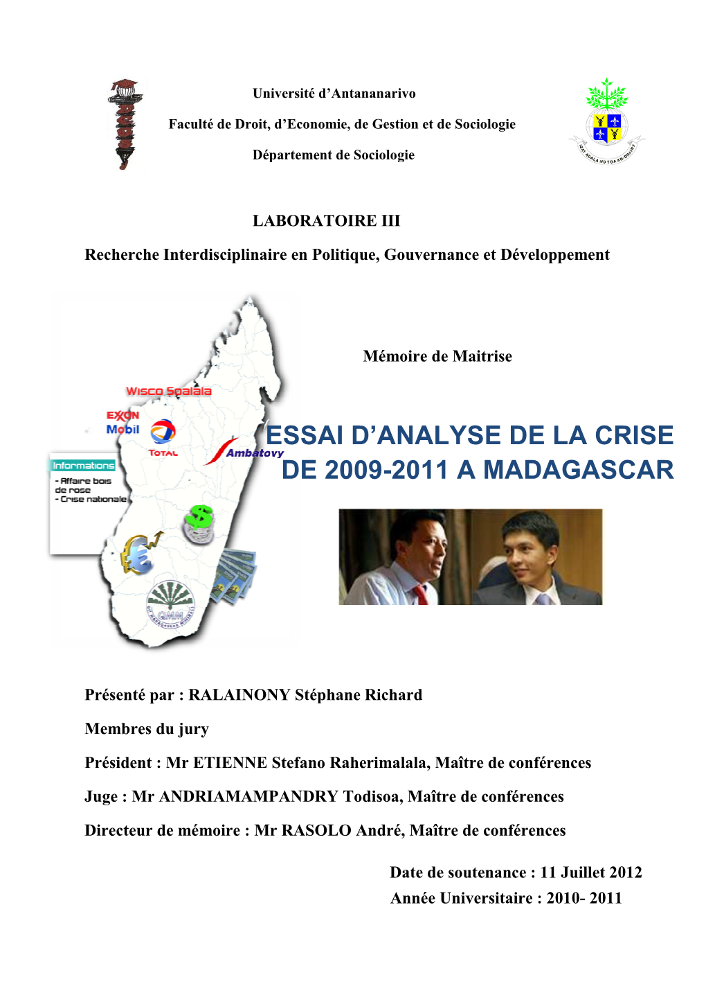 Essai D'analyse De La Crise De 2009-2011 À Mada