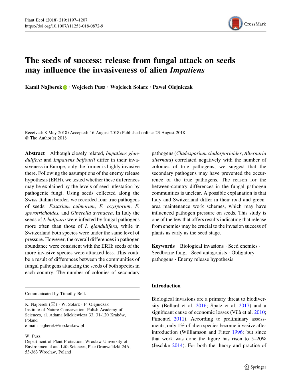 Release from Fungal Attack on Seeds May Influence the Invasiveness Of