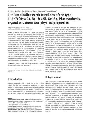 Lithium Alkaline Earth Tetrelides of the Type Li Aett (Ae = Ca, Ba, Tt = Si