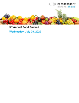 3Rd Annual Food Summit Wednesday, July 29, 2020 3Rd Annual Food Summit Wednesday, July 29, 2020 Contents