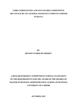 Core Competencies and Sustainable Competitive Advantage by Cic General Insurance Company Limited in Kenya