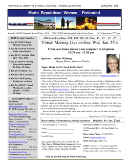 Virtual Meeting Live On-Line, Wed. Jan. 27Th