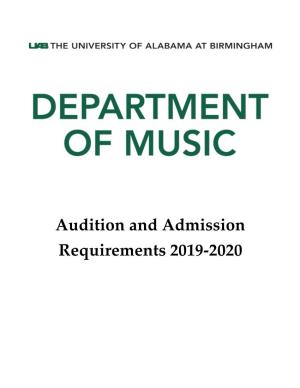 Audition and Admission Requirements 2019-2020