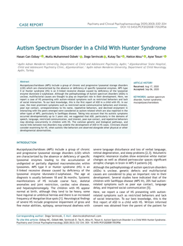 Autism Spectrum Disorder in a Child with Hunter Syndrome