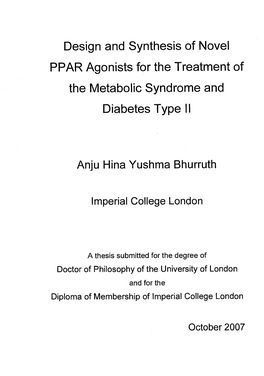 Design and Synthesis of Novel PPAR Agonists for the Treatment of the Metabolic Syndrome and Diabetes Type II