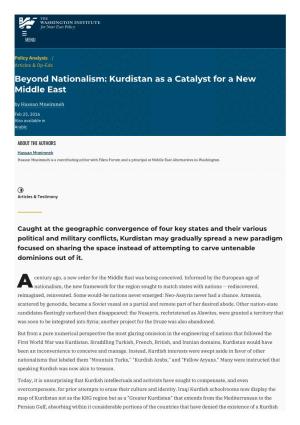 Beyond Nationalism: Kurdistan As a Catalyst for a New Middle East by Hassan Mneimneh